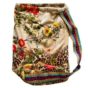JOHNNY WAS Floral and Leopard Print Bag with Multicolor Strap Boho Trendy